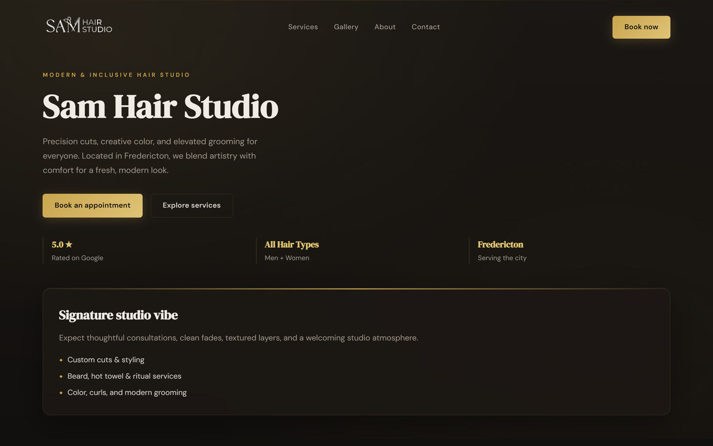 Sam Hair Studio website, desktop and mobile views